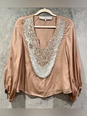 Leyendecker Women's 100% Silk V‎ Neck Top Size 2 ASO Serena Gossip Girls